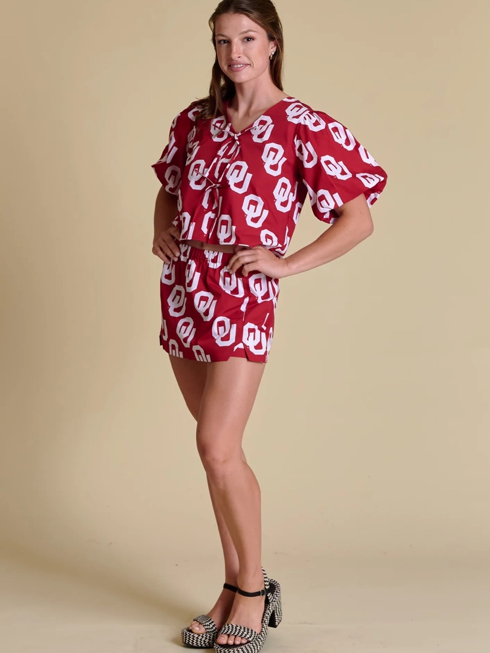 Oaklahoma Sooners Cotton Poplin 2p Top and Skort Gameday Set XS NWT $164 Bows